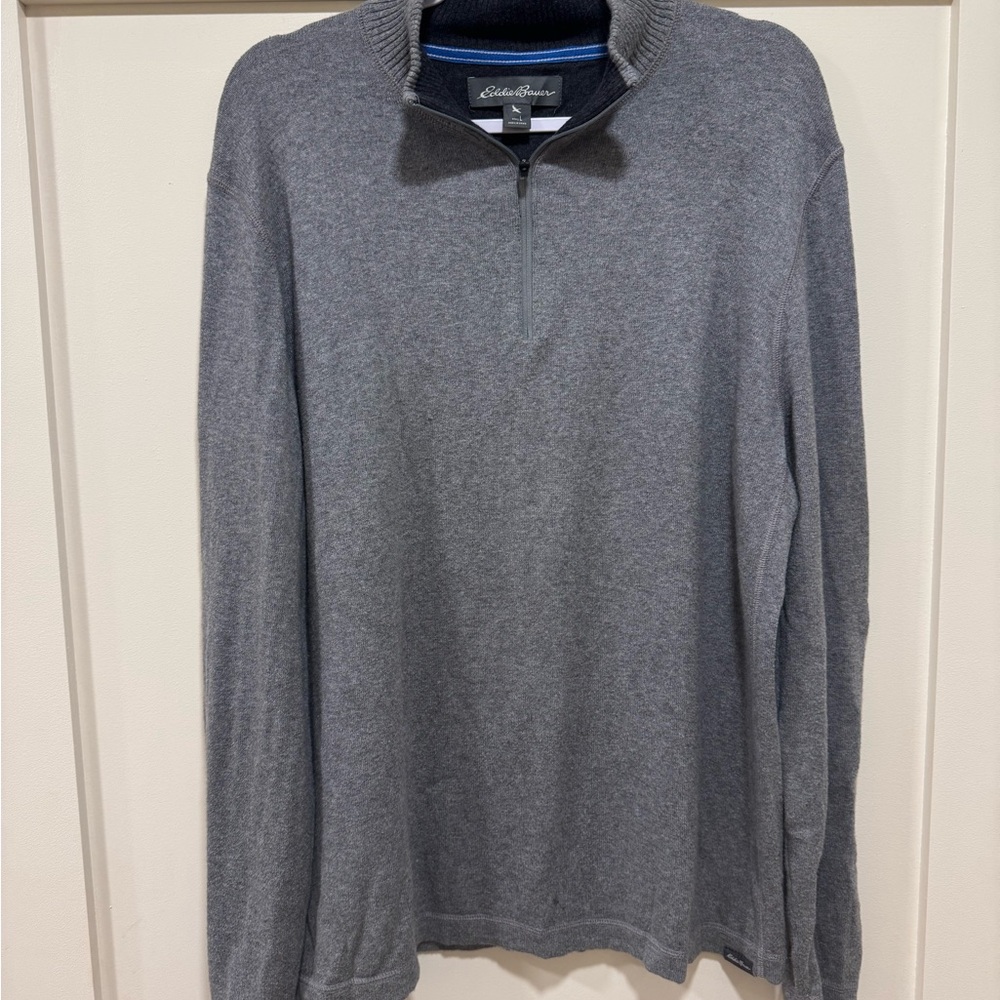 Eddie Bauer Gray Quarter-Zip Sweater Cotton/Merino Blend
